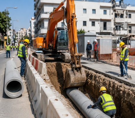 مشروع تنفيذ خط مياه قطر 600 ملم وبناء خزانات في محافظة المفرق.
