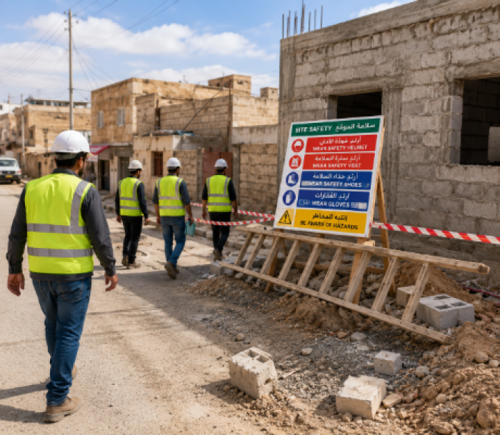 بناء مساكن للاجئين الفلسطينيين في مخيم حطين (ماركا).